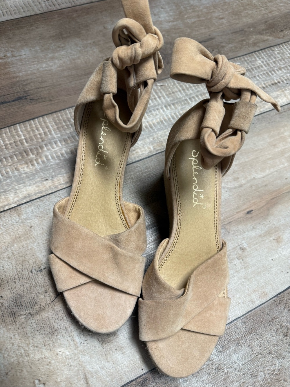 Splendid Tan Suede Knot-Ankle Block Heel Sandals